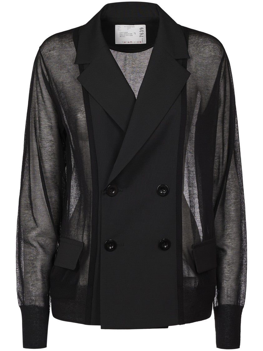 Sacai Double-Breasted Black Jacket With Sheer