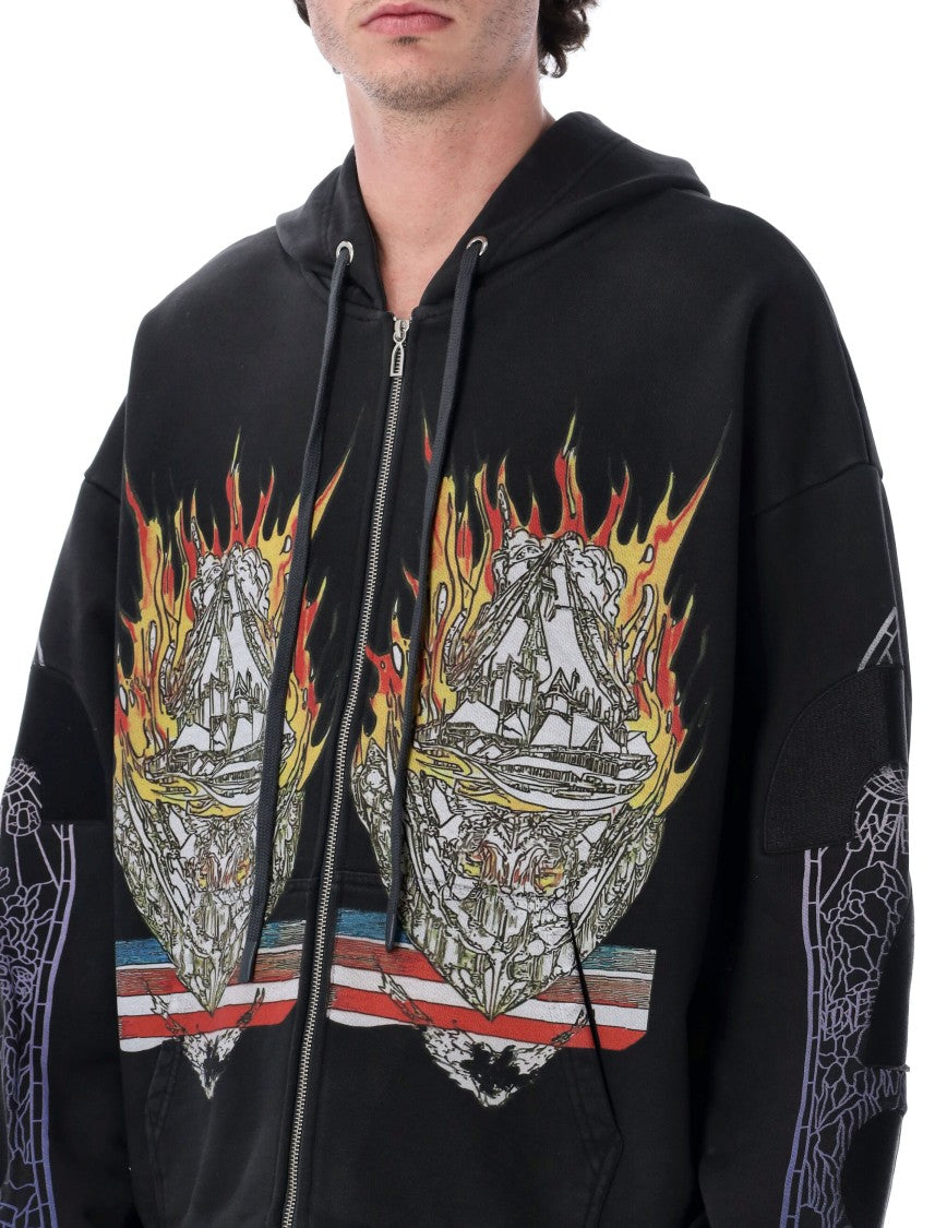 Who Decides War Engulfed Memories Graphic Zip Up Hoodie