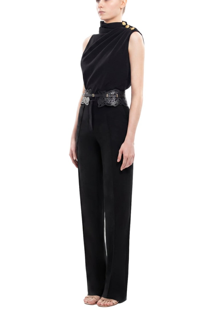 Saiid Kobeisy Pleated Top With Gold Buttoned Shoulder