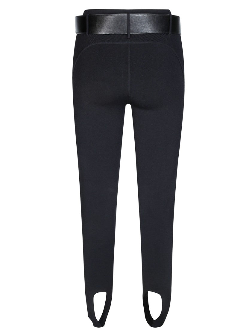 Self-Portrait Black Ribbed Knit Belted Stirrup Leggings