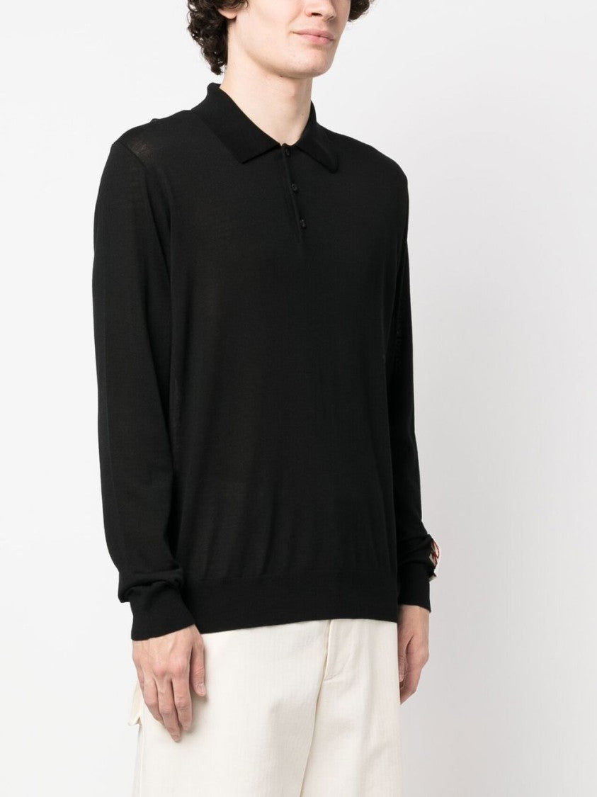Golden Goose Knitted Virgin Wool Polo With Classic Collar And Long Sleeves