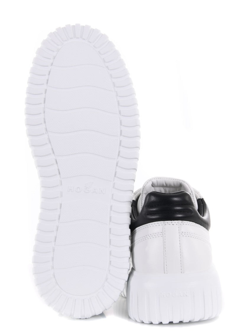 Hogan White Leather Sneakers With Black Accents
