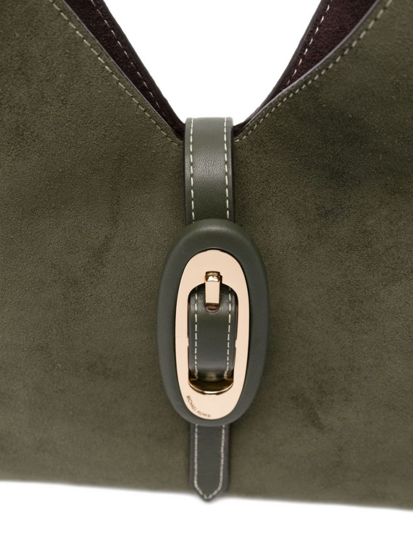 Michael Kors Triangular Olive Green Leather Shoulder Bag