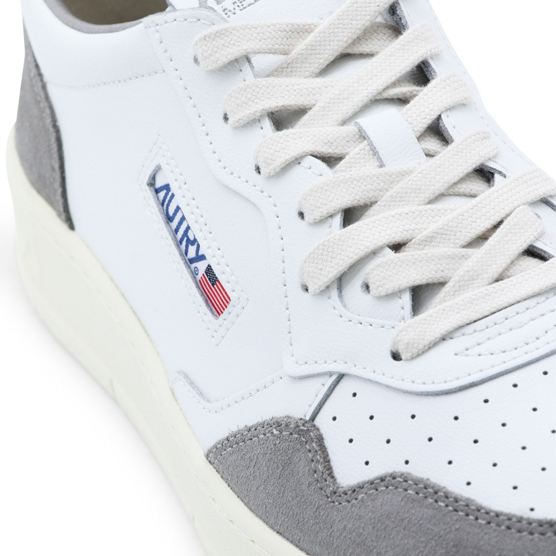 Autry Low-Top White Leather Sneakers With Grey Suede Accents