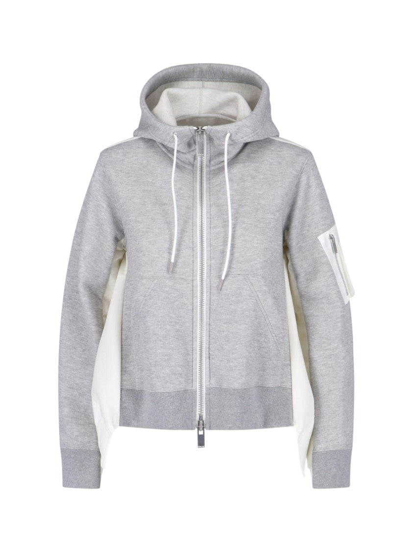 Sacai Grey/White Dual Zip Fabric Hoodie