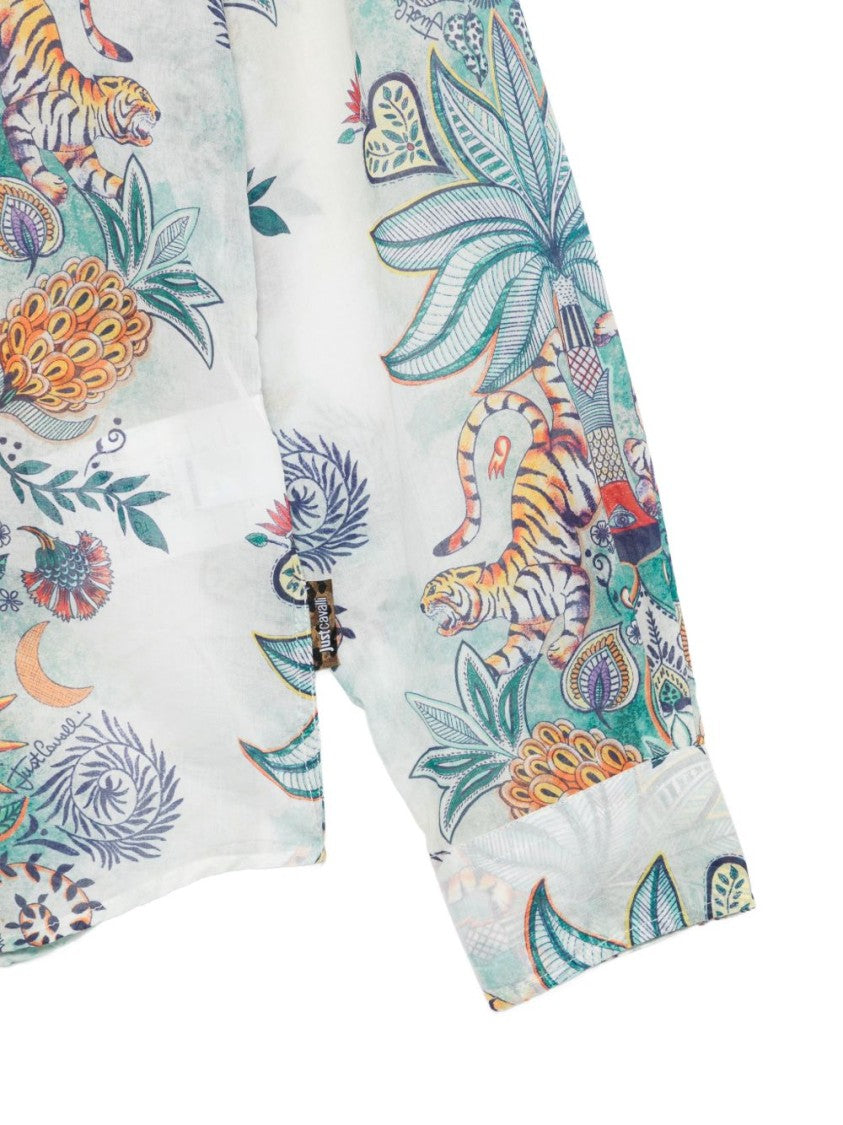 Just Cavalli Long-Sleeved Floral Animal Printed Shirt