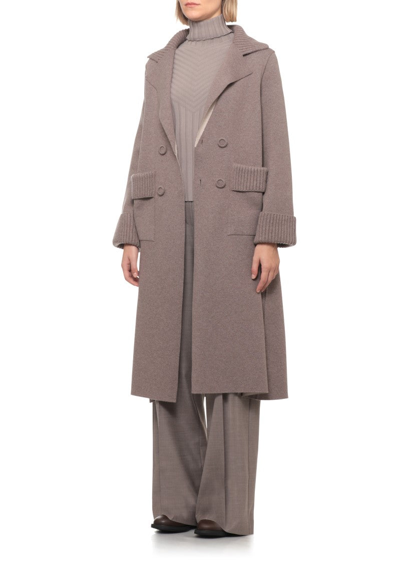 D. Exterior Brown Wool Double-Breasted Coat