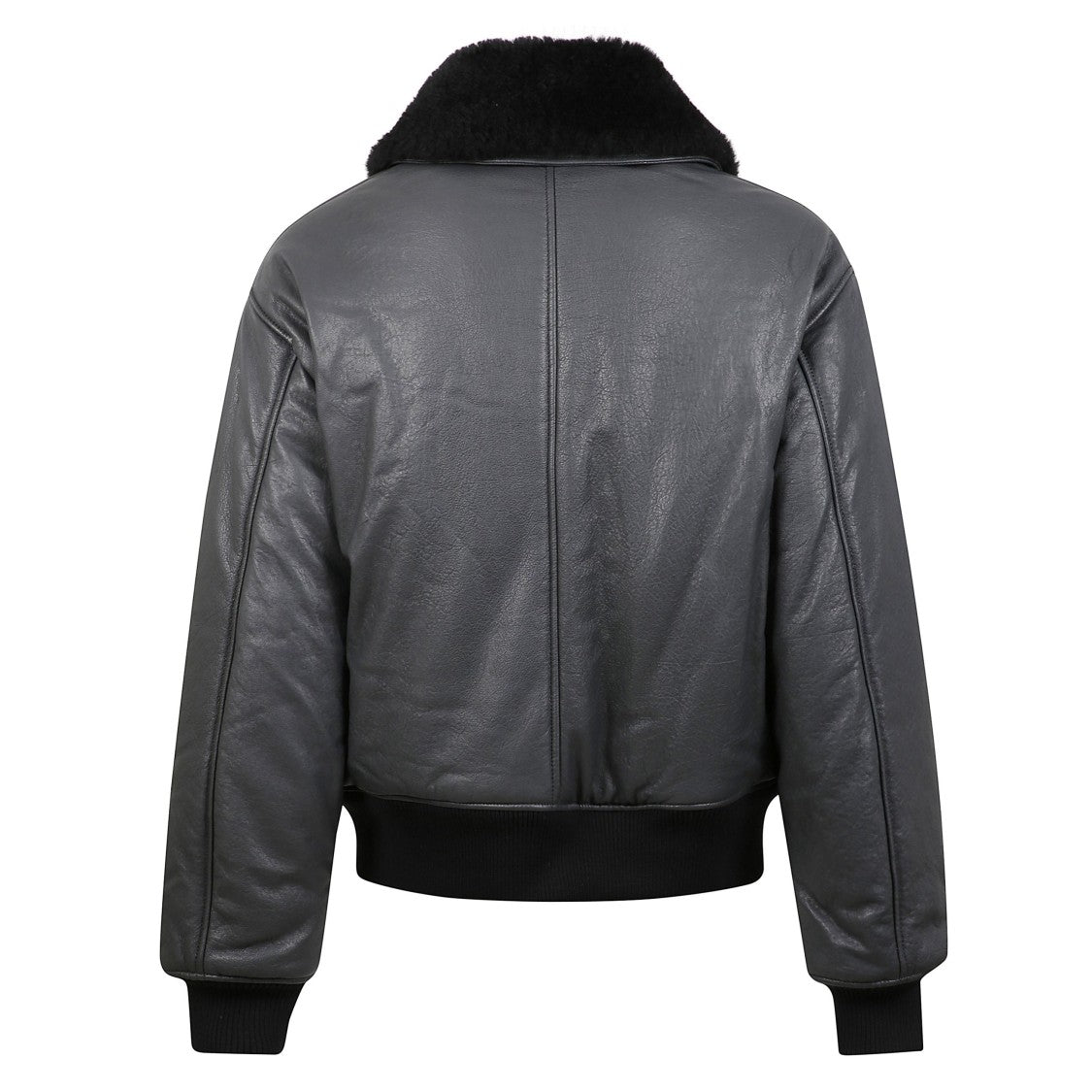 Ami Paris Leather Bomber Jacket With Fur Collar