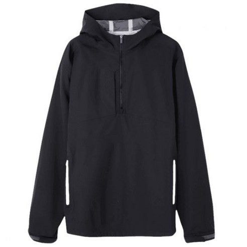 Peter Millar Structured Black Hooded Pullover With Half-Zip And Pockets