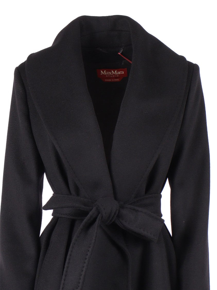 Max Mara Black Loriana Virgin Wool Wrap Coat