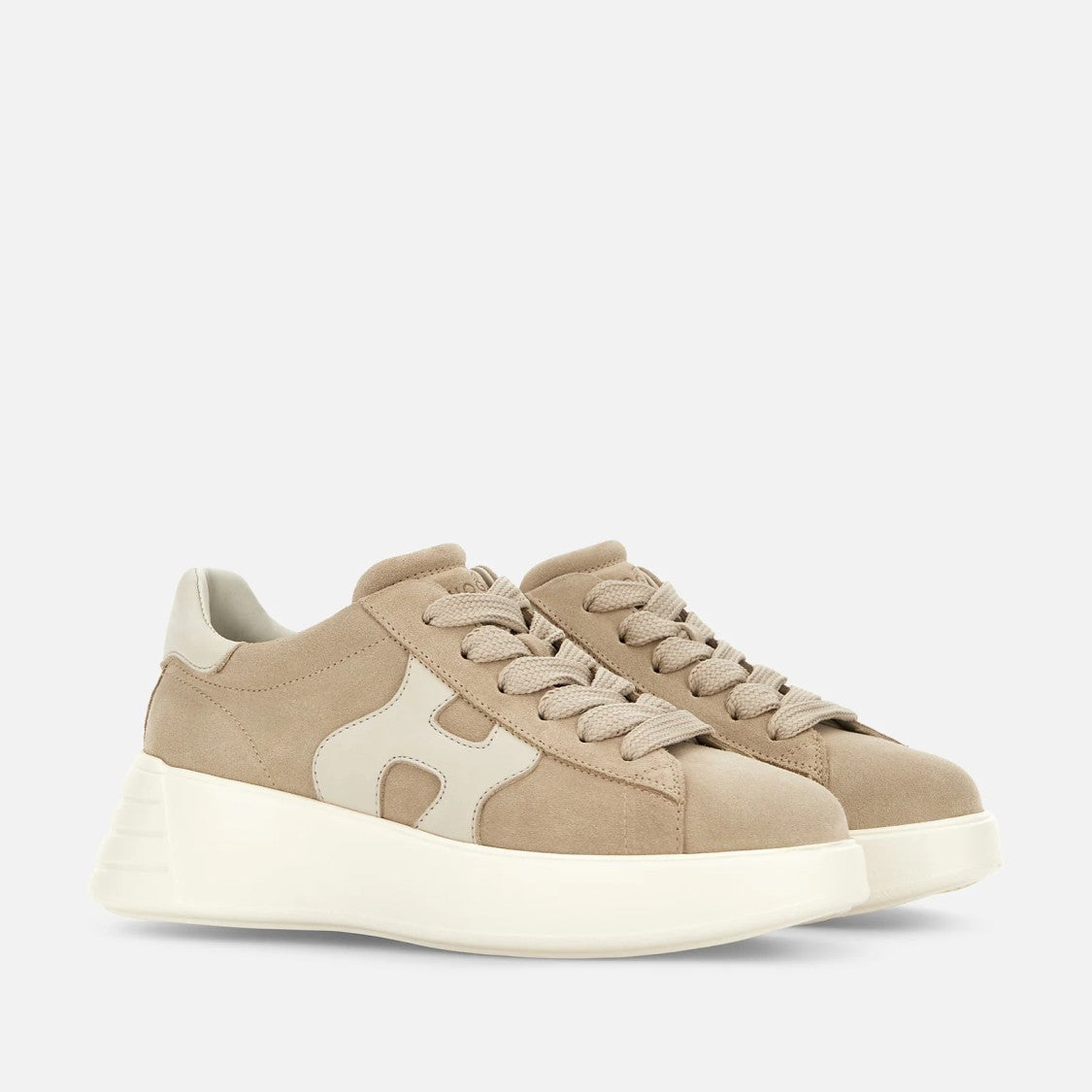 Hogan Beige Suede Lace-Up Sneakers With Elevated Sole