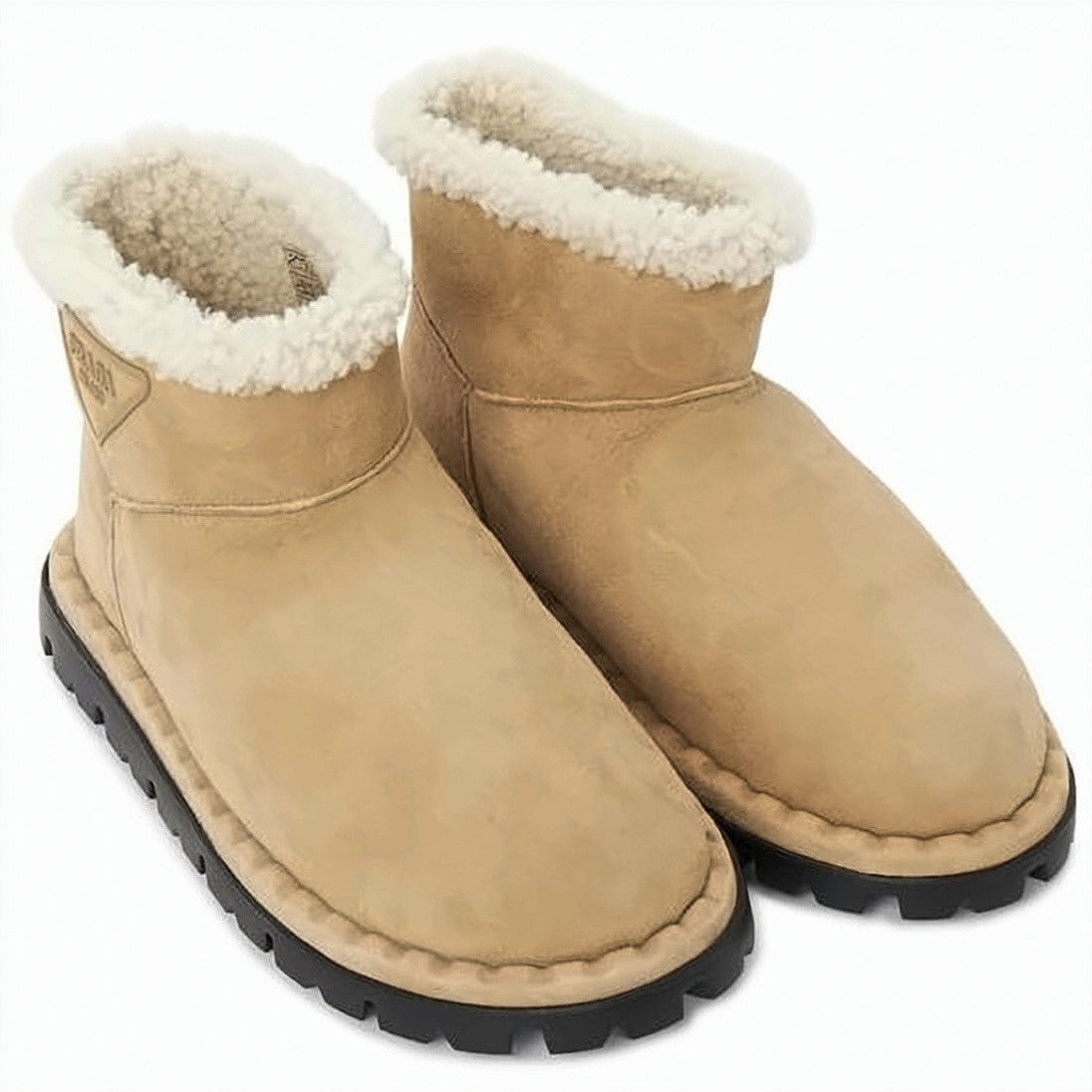 Prada Suede Ankle Boots With Plush Shearling Lining