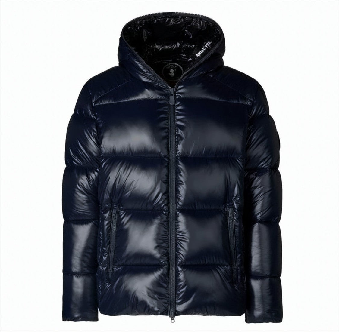 Save The Duck Lacquered Blue Down Jacket With Fixed Hood