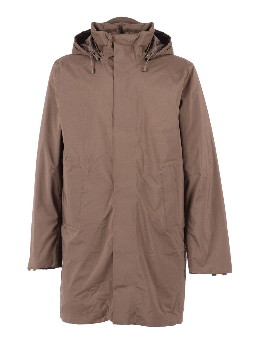 K-Way Mid-Length Padded Jacket With Adjustable Hood And Concealed Closure