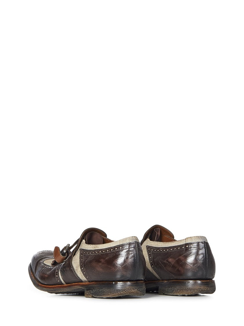 Church's Dark Brown Calfskin And Ecru Linen Canvas Shoes