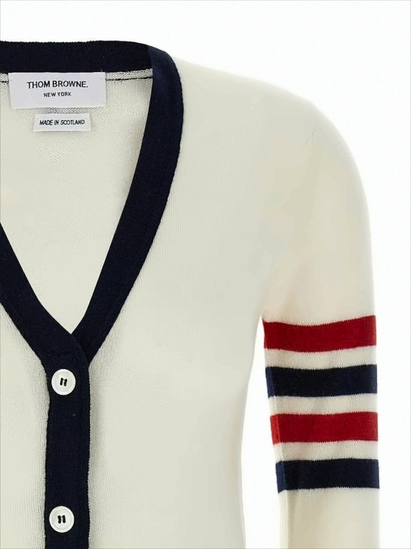 Thom Browne Fitted Cashmere Cardigan With Contrasting Trim And Sporty Stripes
