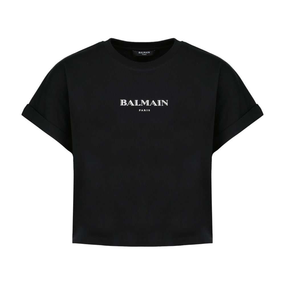 Balmain Vintage Print Crop T-Shirt - Cotton - Black
