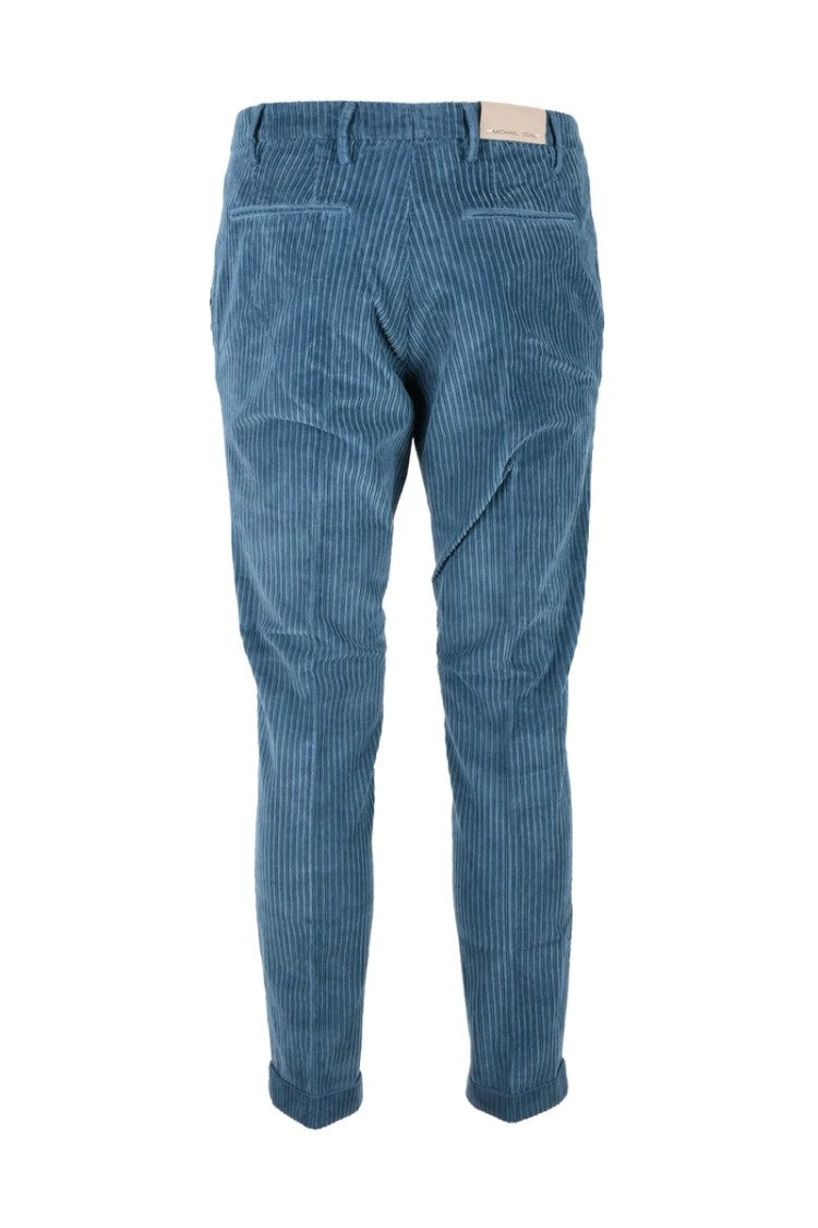 Michael Coal Slim Fit Blue Trousers With Vertical Ribbed Texture And Classic Waistband