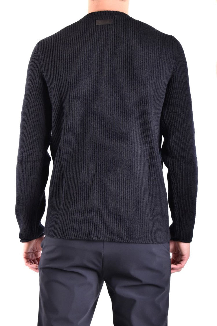 Moschino Black Wool Ribbed Crewneck Sweater