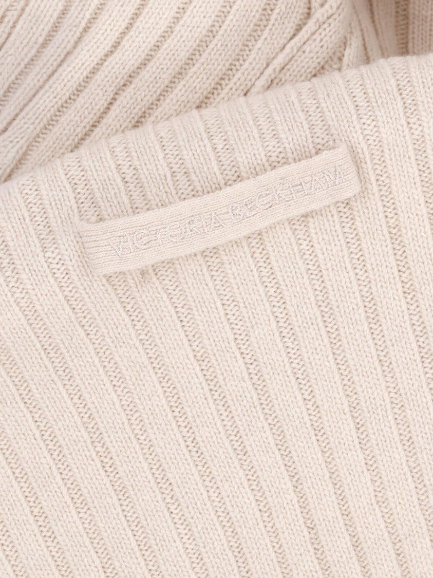 Victoria Beckham Ribbed Cashmere-Merino Knit Sweater With Square Neckline