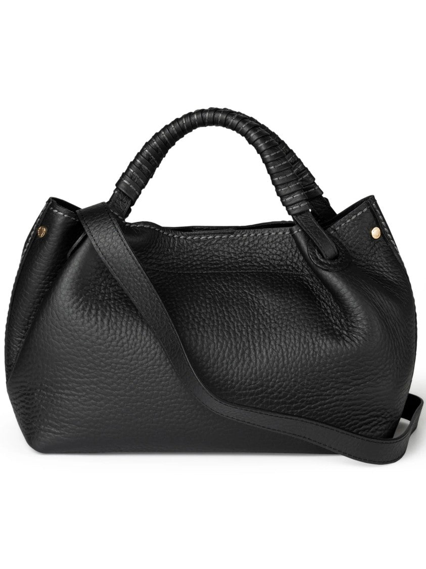 Visona` Pebbled Black Handbag With Versatile Carrying Options
