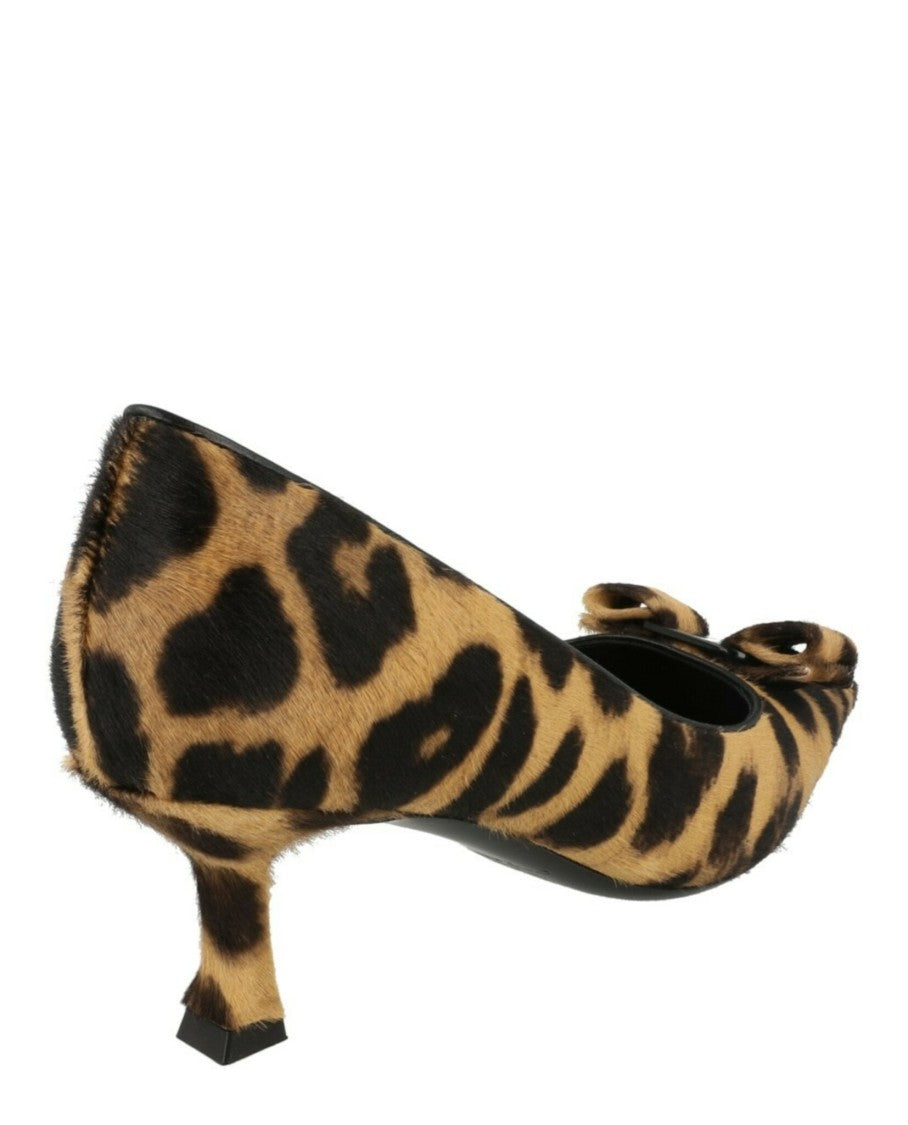 Ferragamo Leopard Print Kitten Heels With Vara Bow Accent