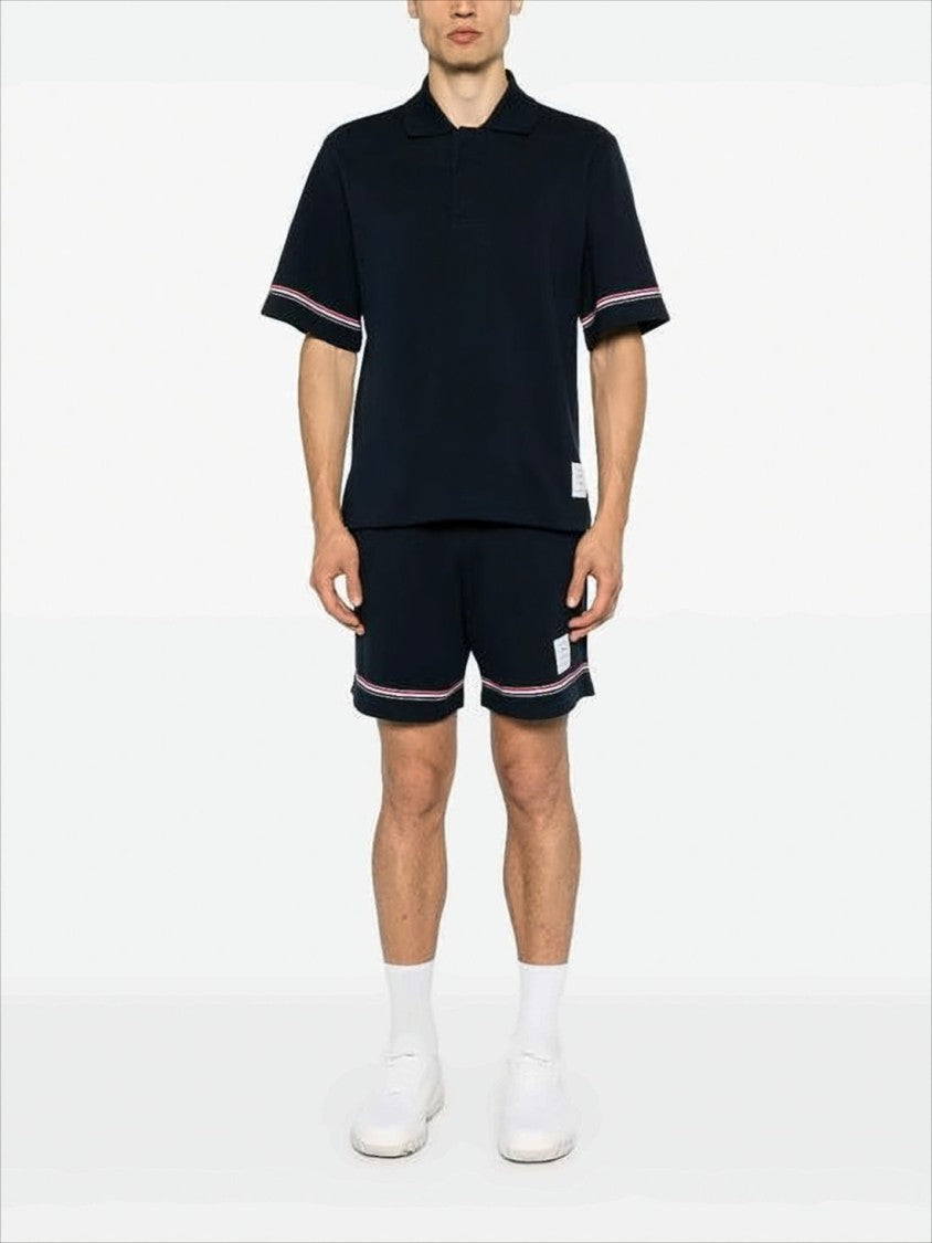 Thom Browne Classic Short-Sleeve Polo Shirt With Structured Collar And Tricolor Accents