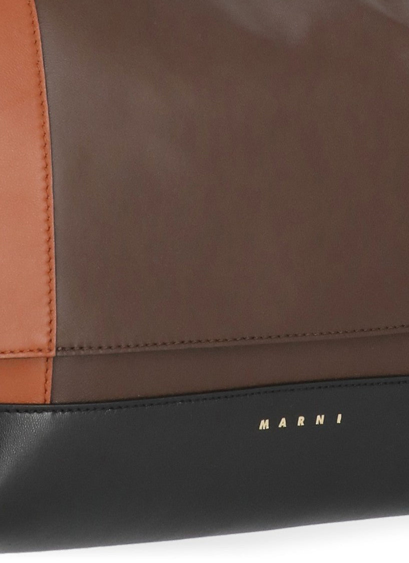Marni Black Color-Block Gold Logo Leather Shoulder Bag