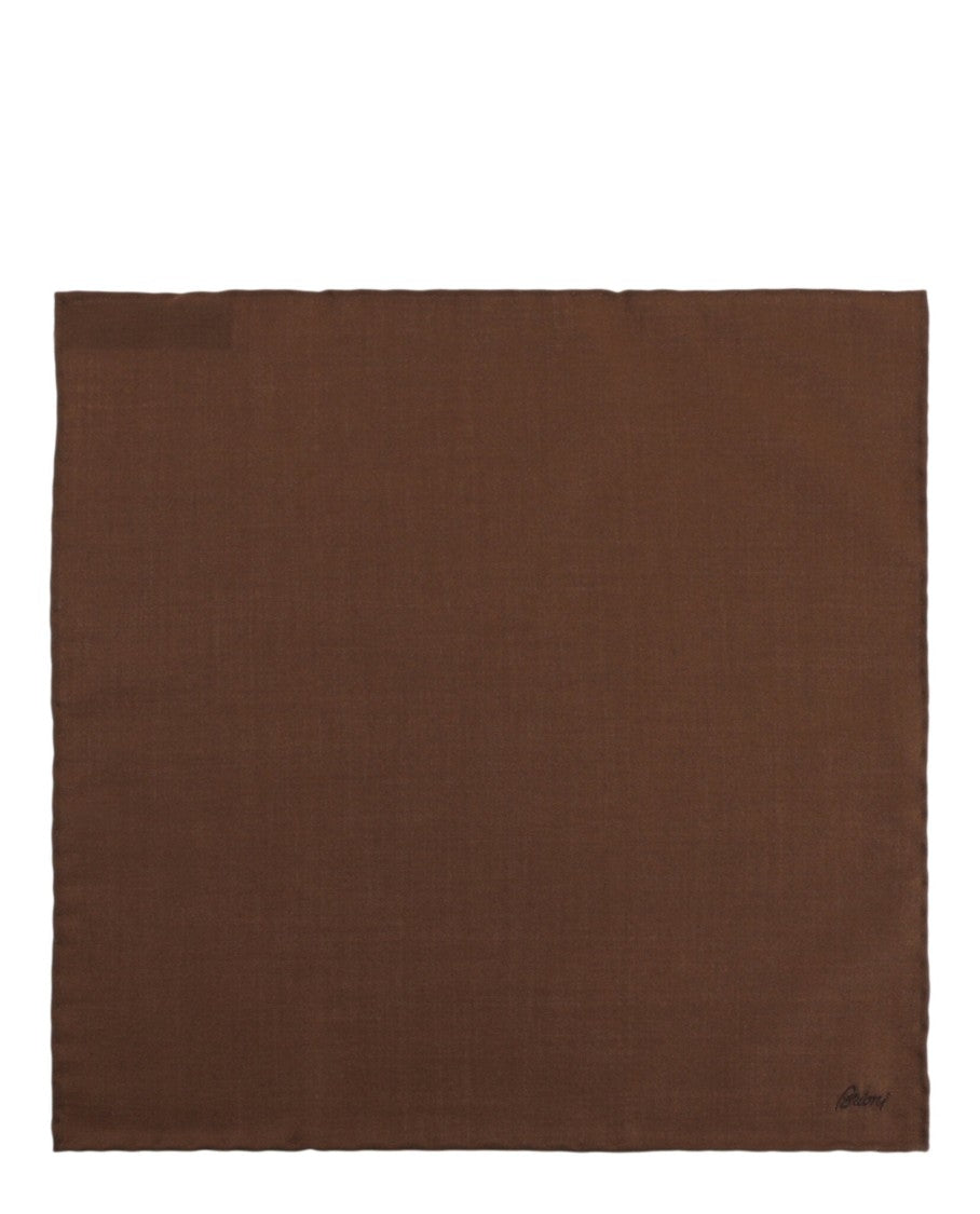 Brioni Hand Rolled Cashmere Pocket Square With Embroidered Branding