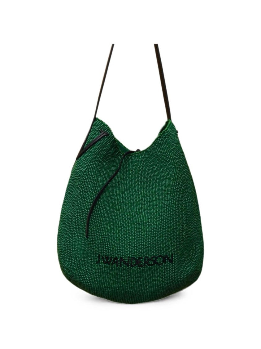 J. W. Anderson Textured Green Beaded Logo Shoulder Bag