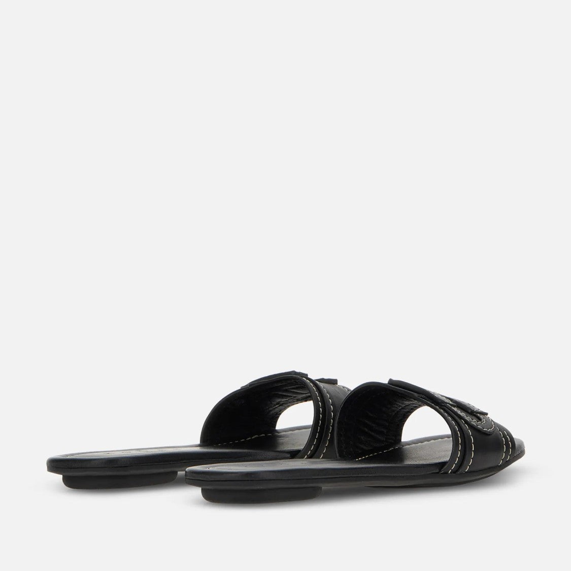 Hogan Black H685 Shearling Leather Slides