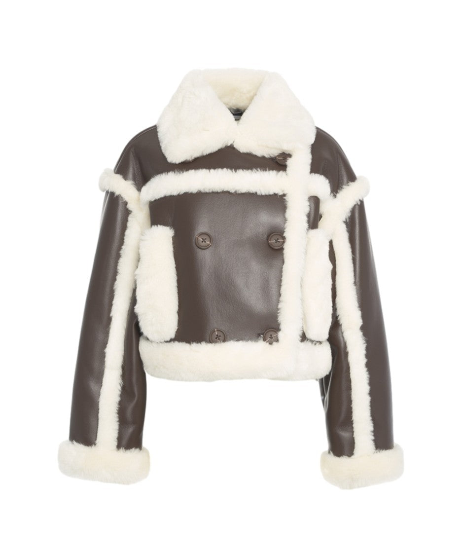 Stand Studio Cropped Bomber Jacket With Shearling Trim