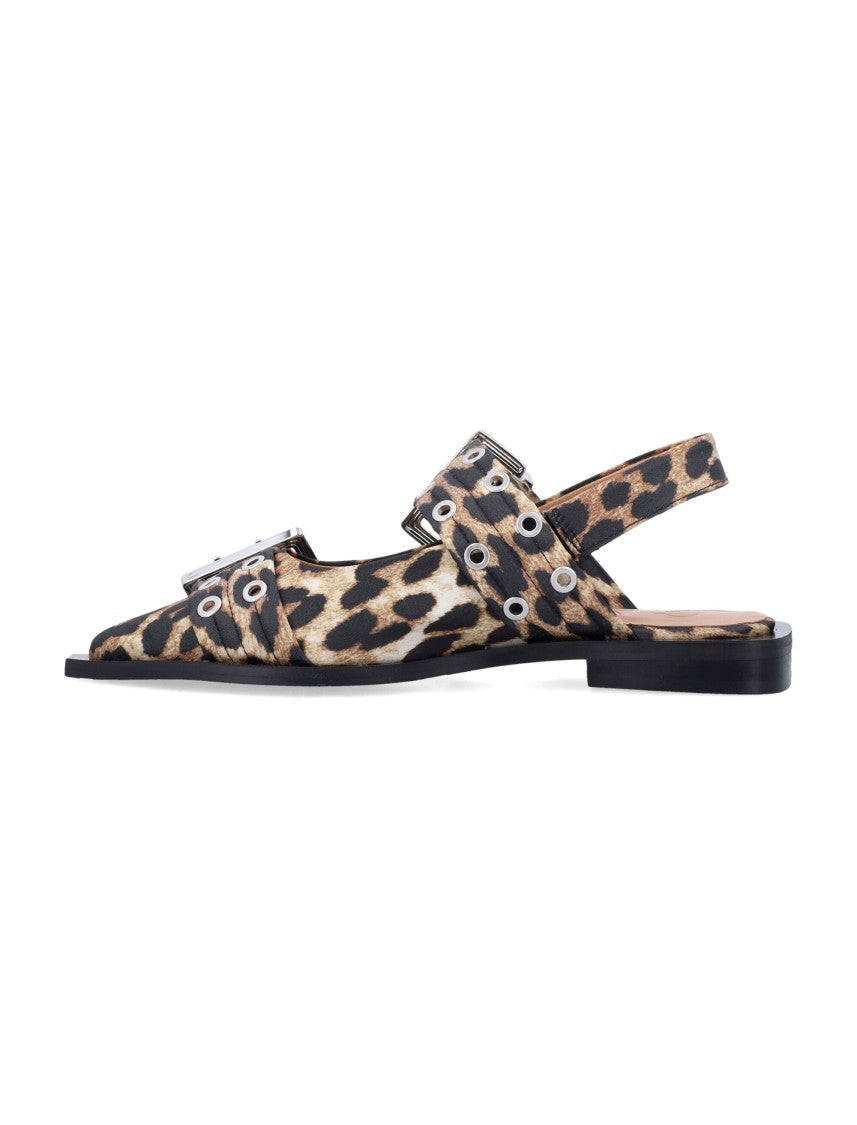 Ganni Leopard Feminie Buckle Ballerina
