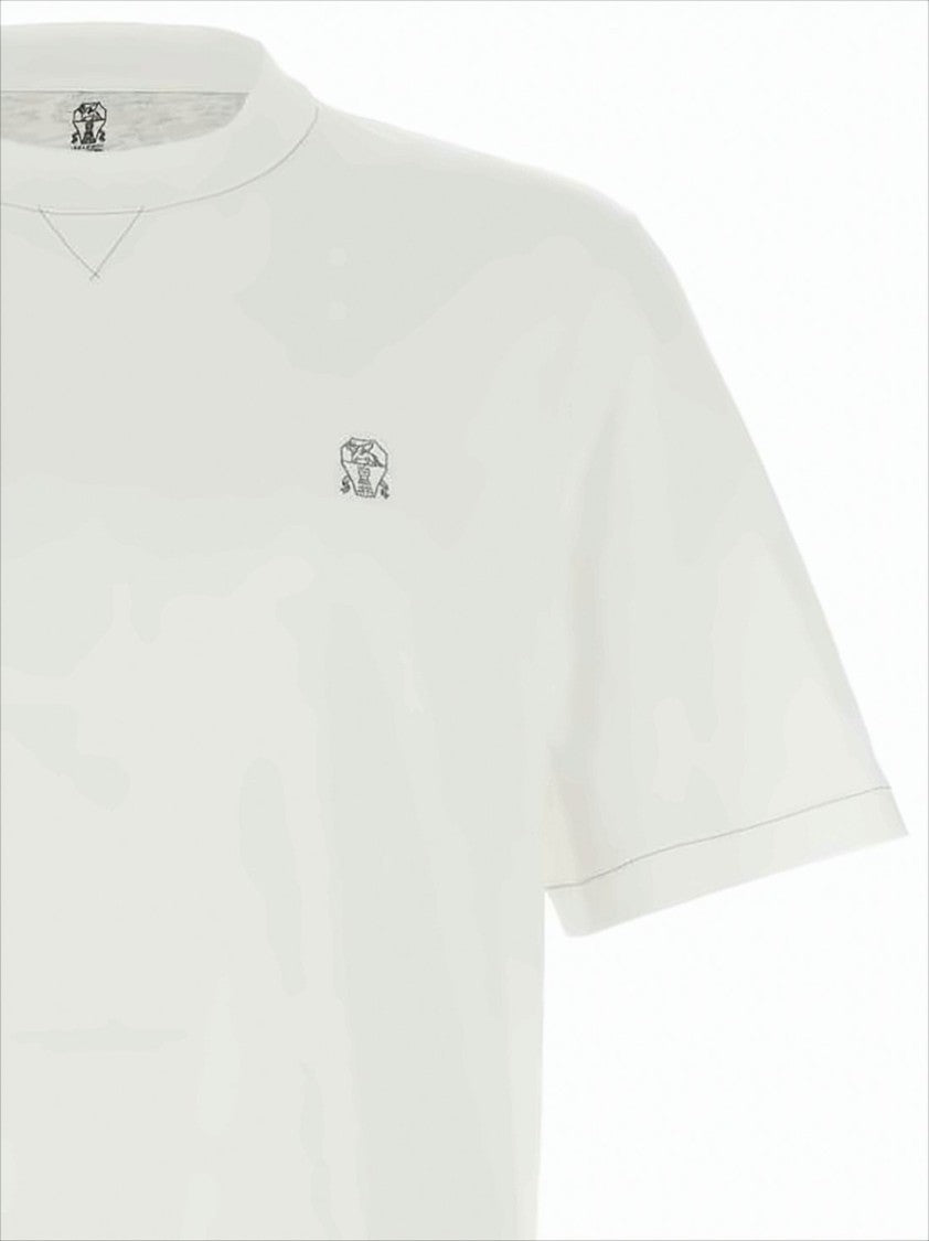 Brunello Cucinelli White Short-Sleeve T-Shirt With Embroidered Logo