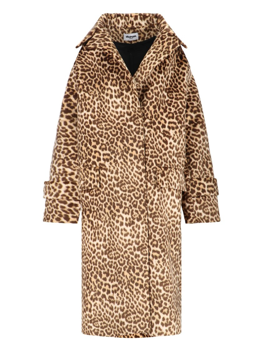Duran Lantik Leopard Print Long Coat With Adjustable Cuffs