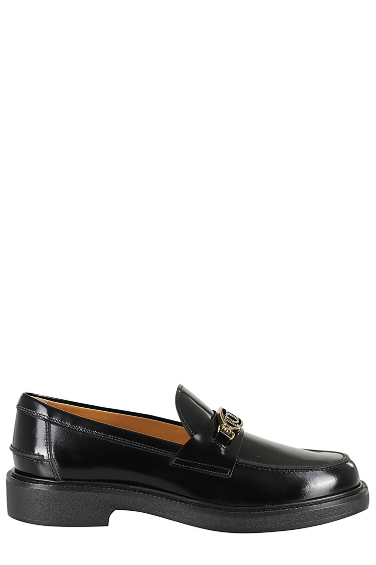 Tod's Shiny Leather Moccasin With Gold Metallic Logo