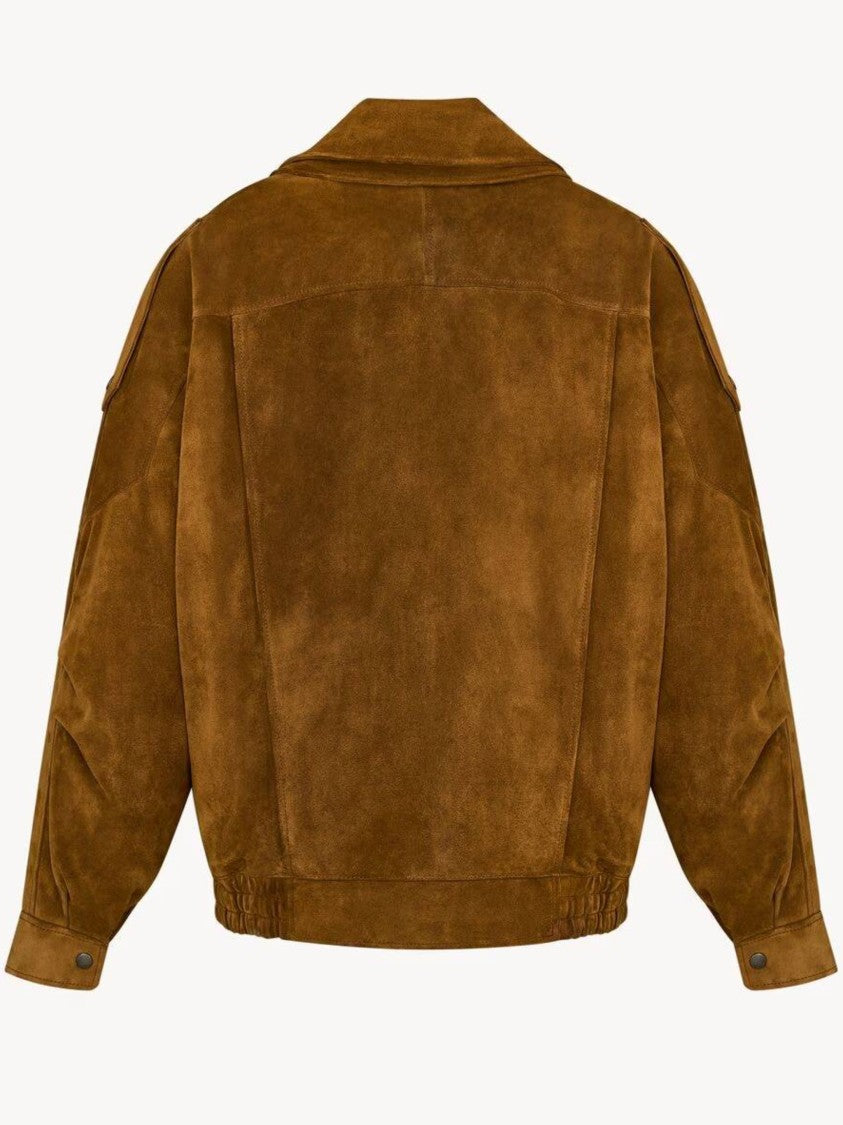 Saint Laurent Brown Suede Belted Oversized Blouson Jacket