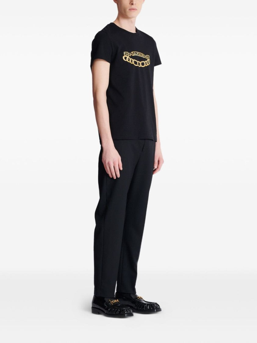 Balmain Black Gold Chain Graphic Crew Neck T-Shirt