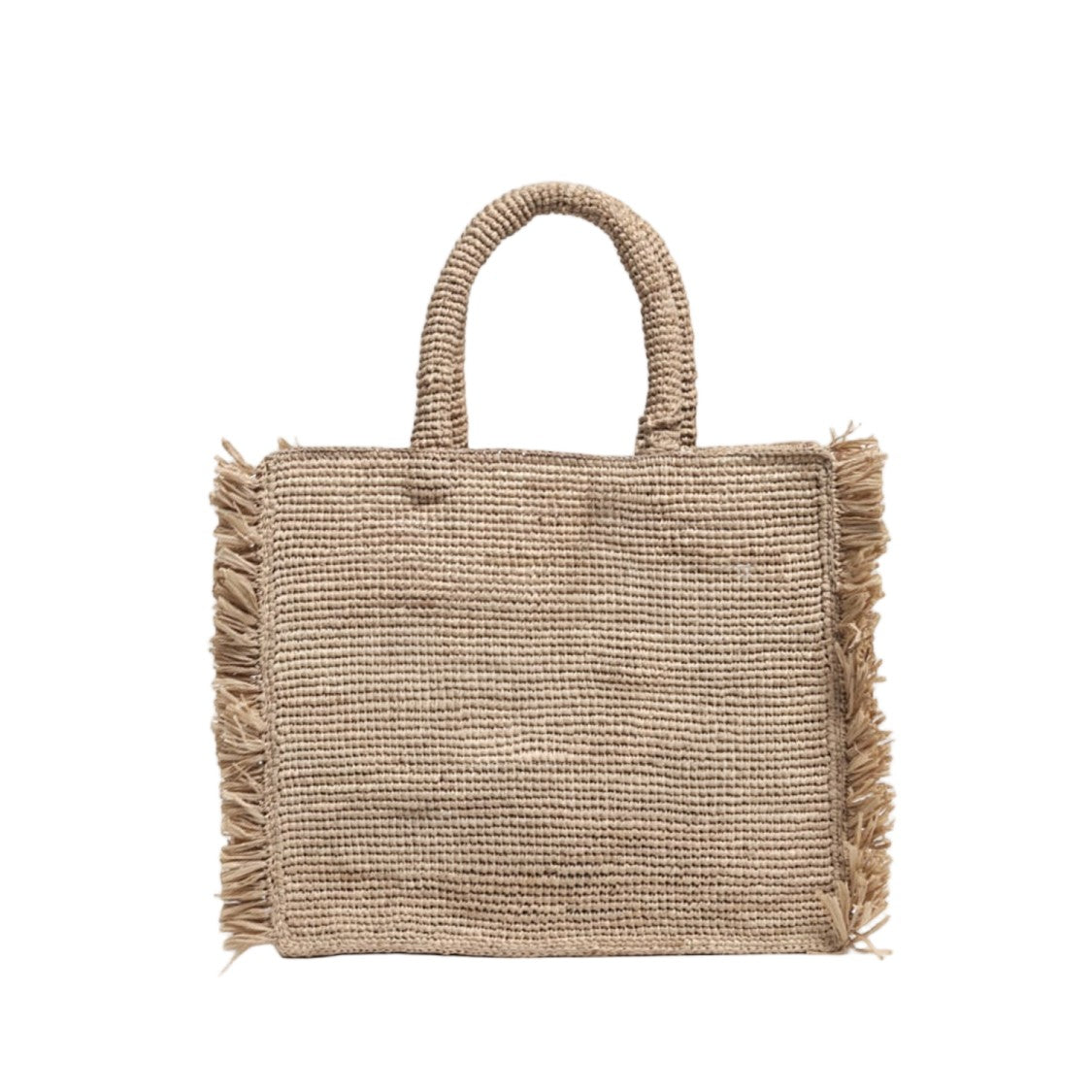 Mc2 Saint Barth Rectangular Woven Raffia Handbag With Fringed Edges And Embroidered Detail