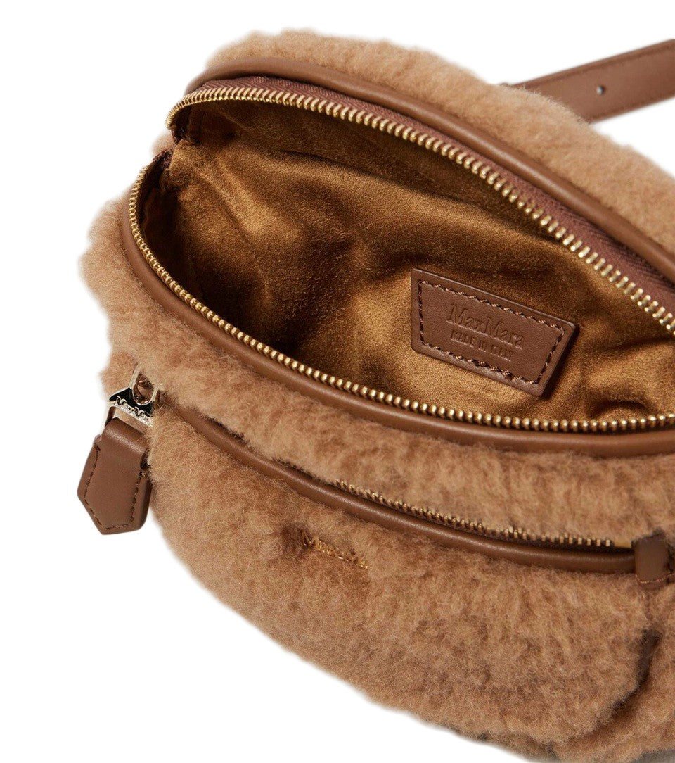 Max Mara Plush Textured Shoulder Bag With Dual Zippered Compartments