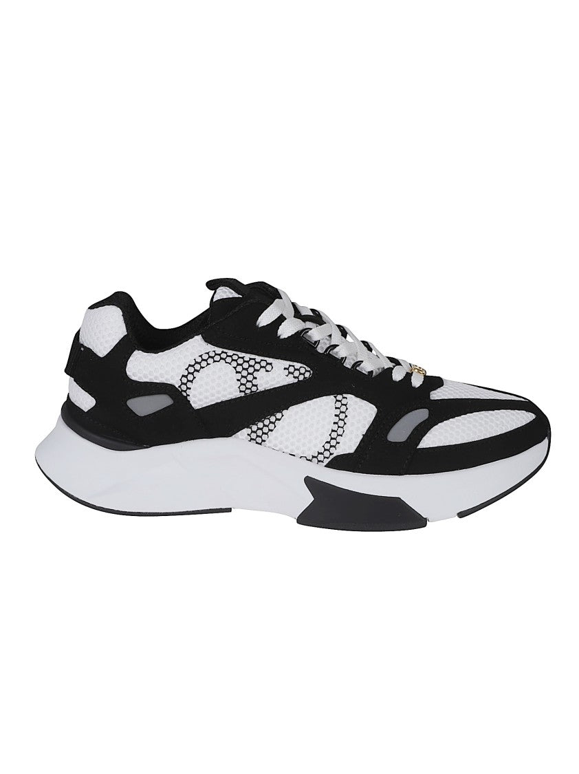 Valentino Garavani Black/White Mesh Geometric Streetwear Sneakers