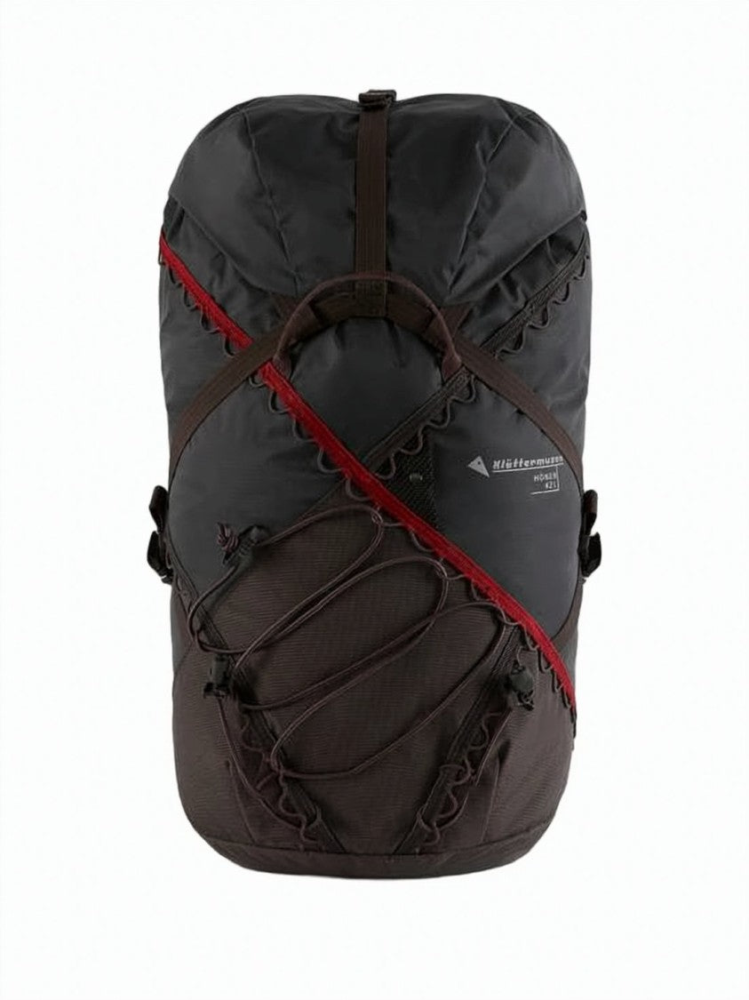 Klattermusen Structured Black Backpack With Red Accents And Padded Support