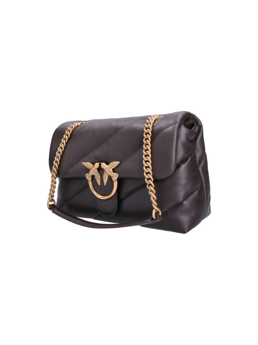 Pinko Padded Brown Leather Love Classic Puff Bag