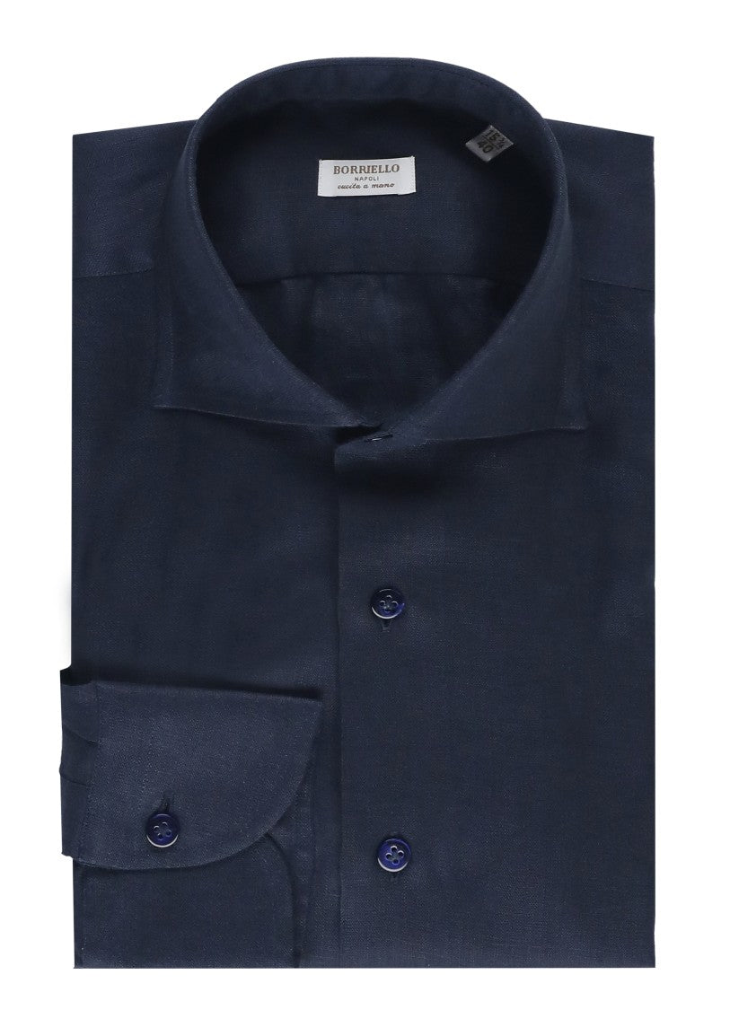 Borriello Navy Blue Linen Casual Shirt