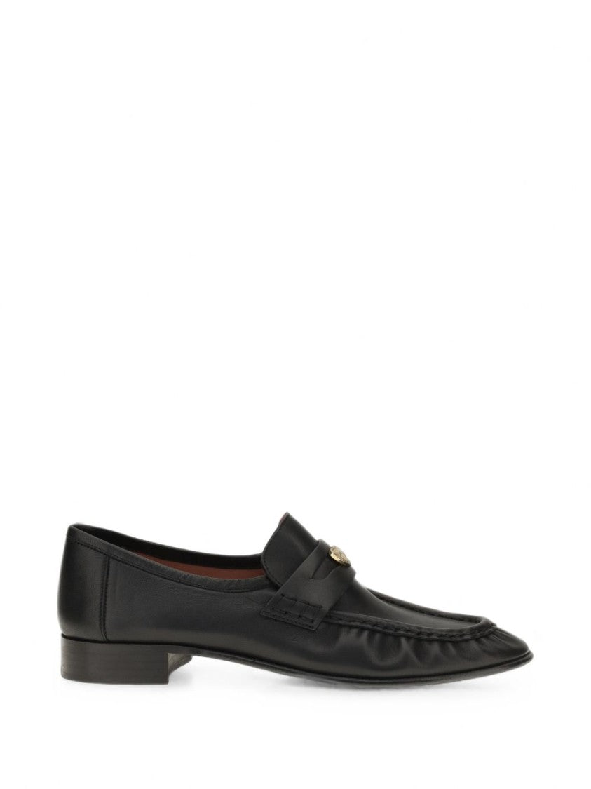 Chloé Pointed Toe Leather Flats With Metallic Heart Detail