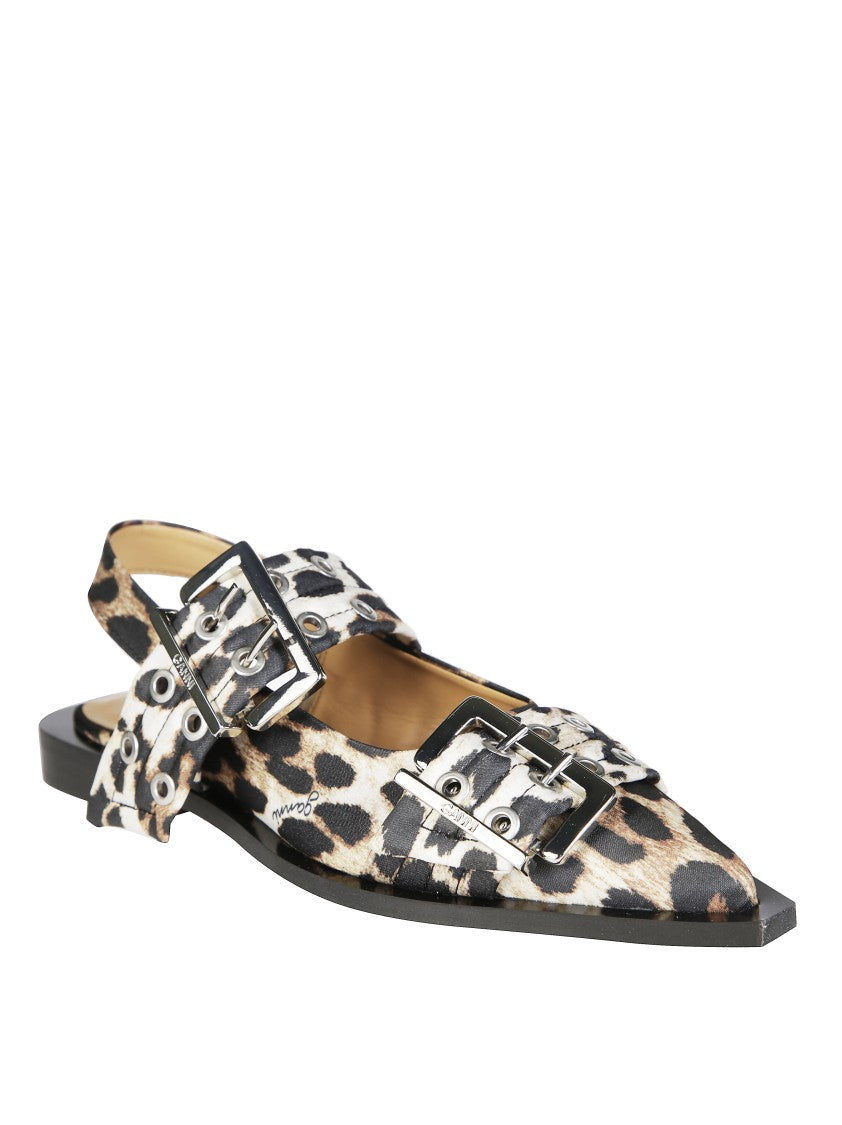 Ganni Feminine Buckle Ballerina Satin Print