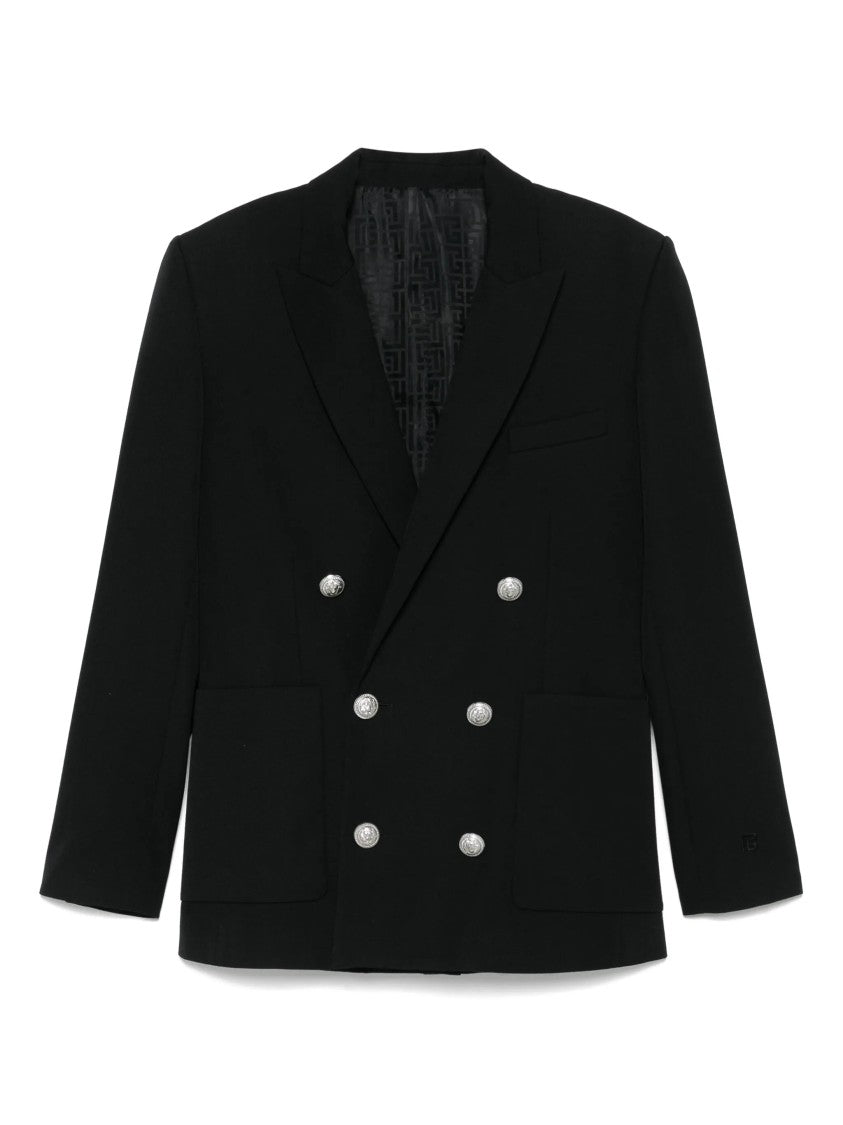 Balmain Black Fitted Collection Double-Breasted Wool Blazer