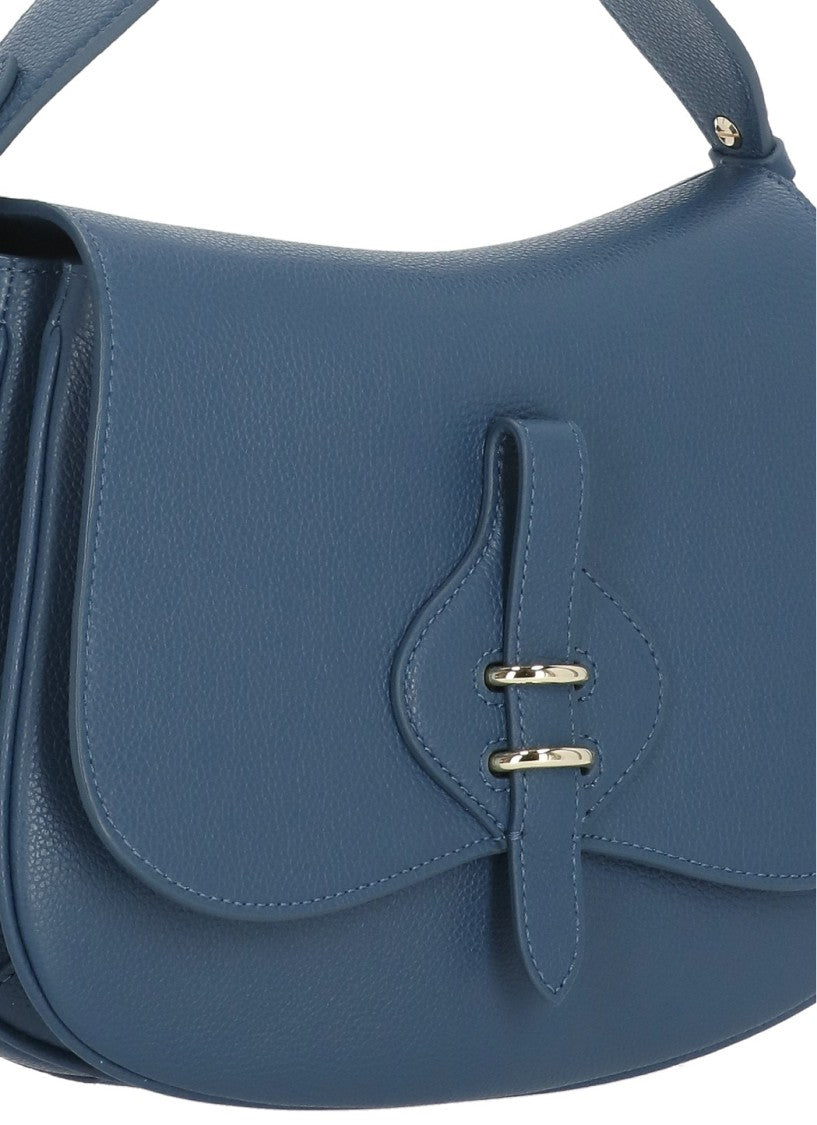 Coccinelle Structured Blue Leather Shoulder Bag With Adjustable Strap