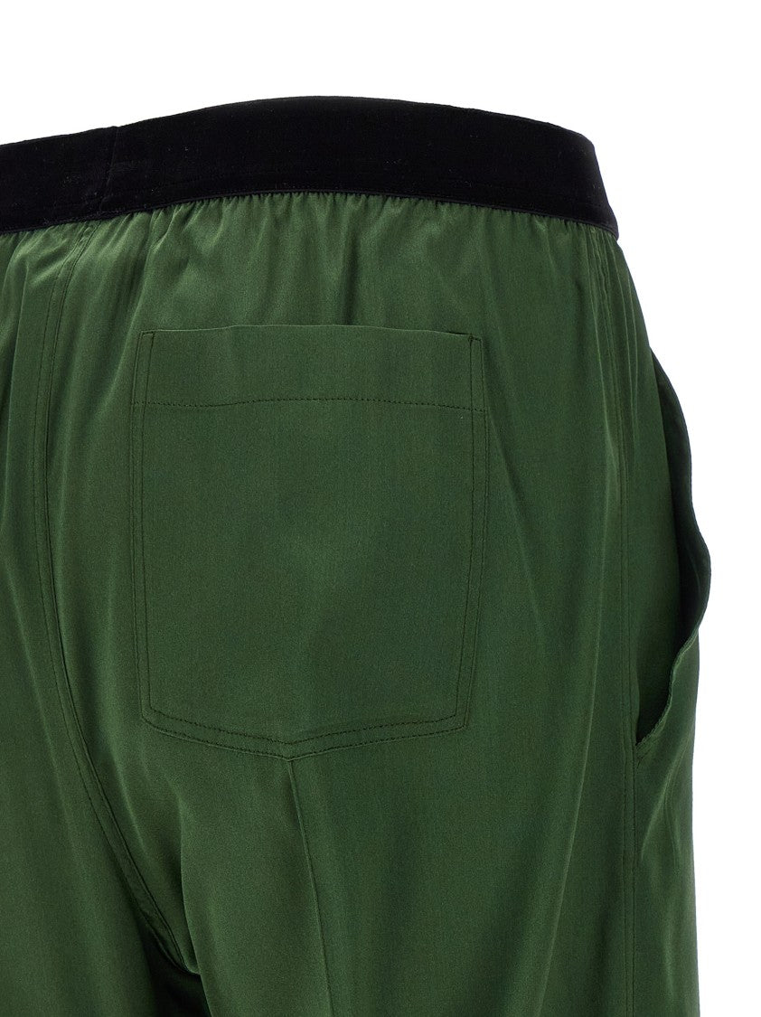 Tom Ford Stretch Silk Satin Pajama-Style Pants With Velvet Logo Waistband