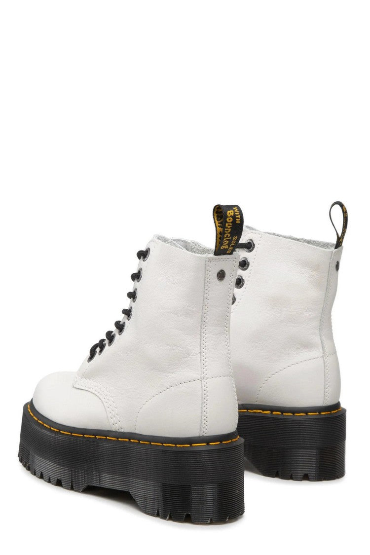 Dr. Martens White Leather Chunky-Platform Lace-Up Boots